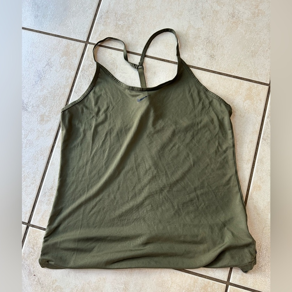 Nike Women’s Strappy Dri Fit Tank Top Olive Green - M